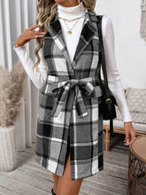 Perfee Tied Plaid Vest Coat OutfitFlow